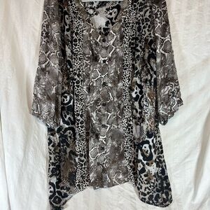 Notations Animal Print Tunic Top - Black, Brown, White